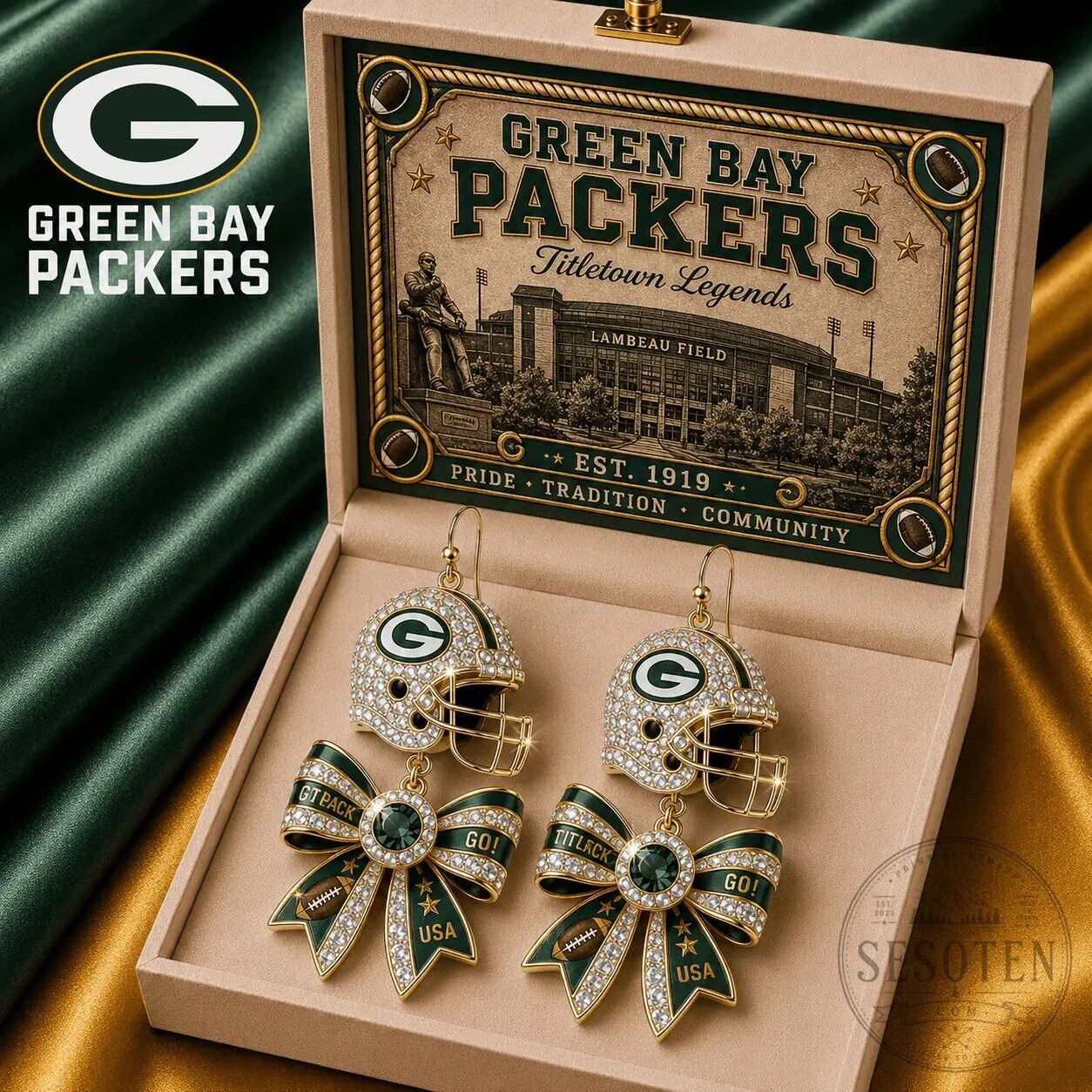 Green Bay Packers Football Helmet Dangle Earrings