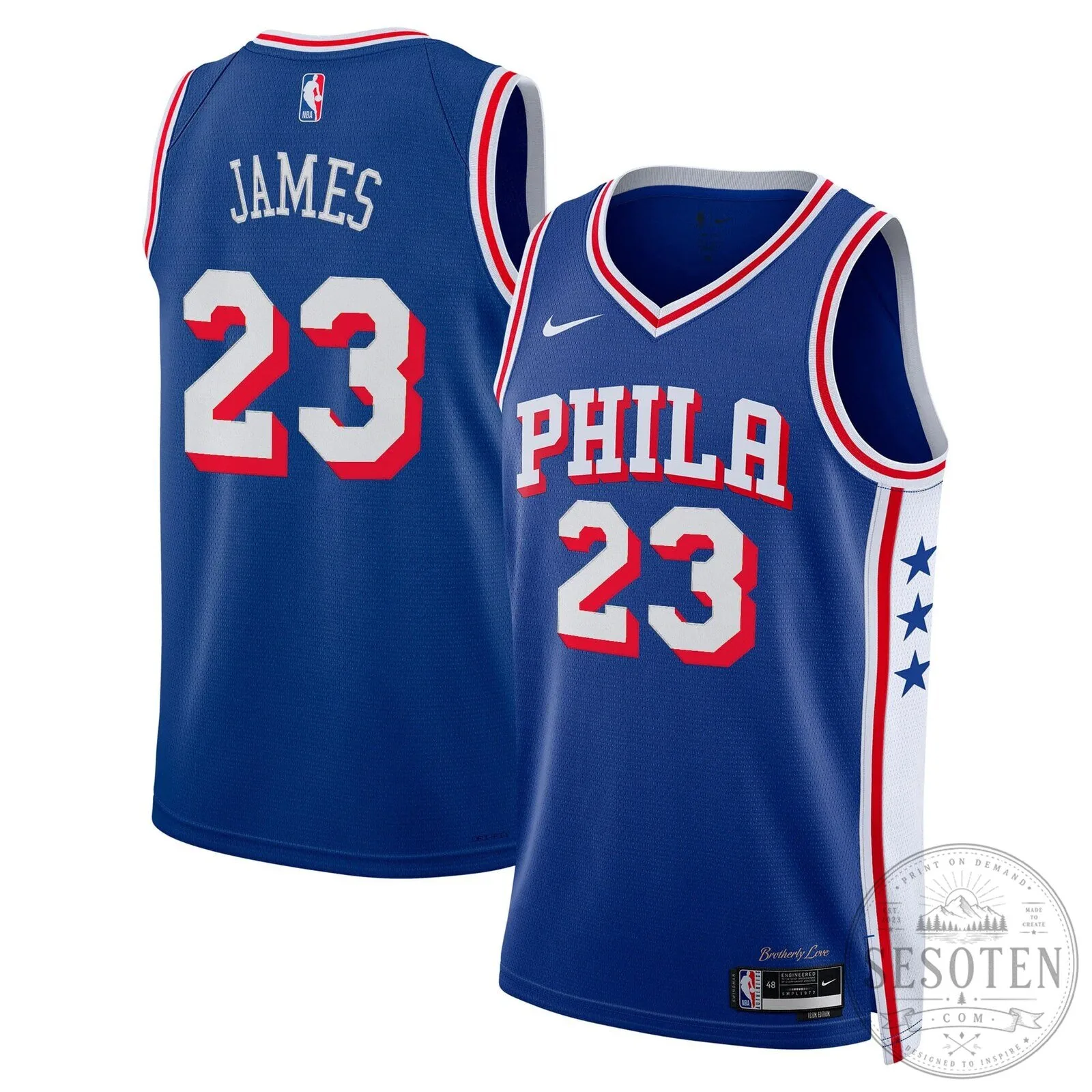 Blue Stitched Basketball Jersey of LeBron James for the Philadelphia 76ers
