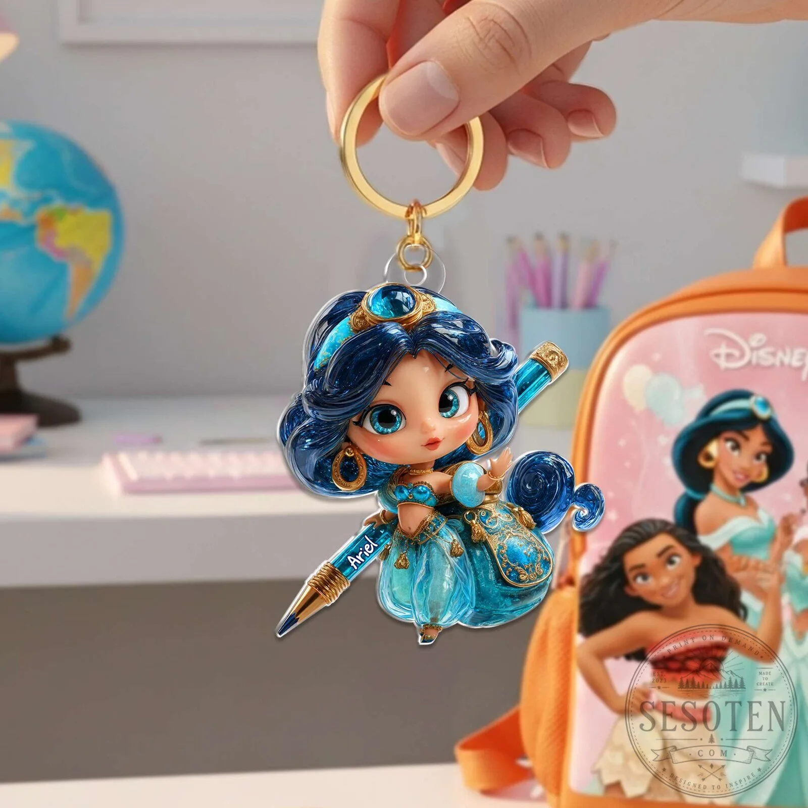 Princess Jasmine Chibi Style Acrylic Keychain Personalized School Bag Charm