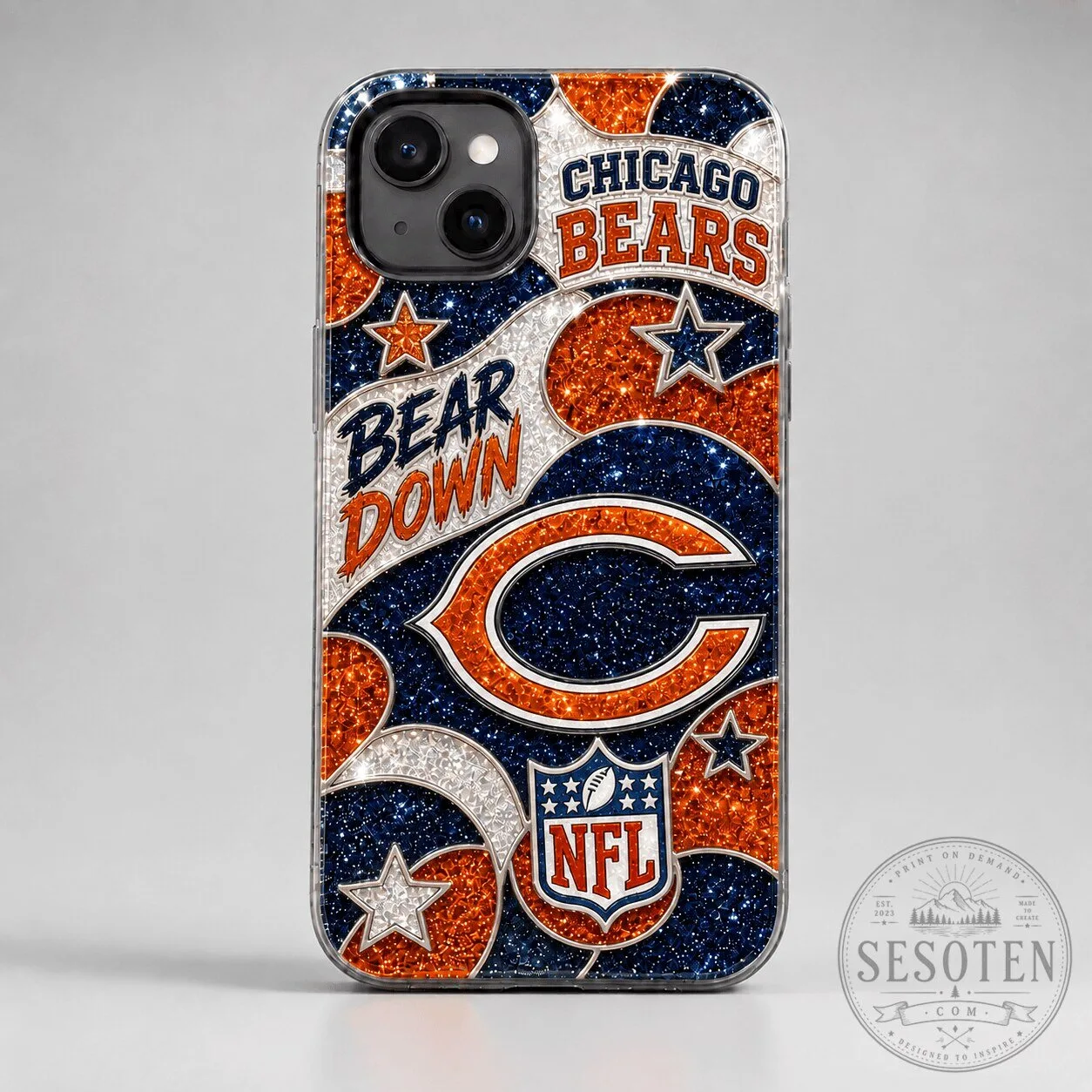 Chicago Bears Bear Down Glitter NFL Football Sports Team Phone Case