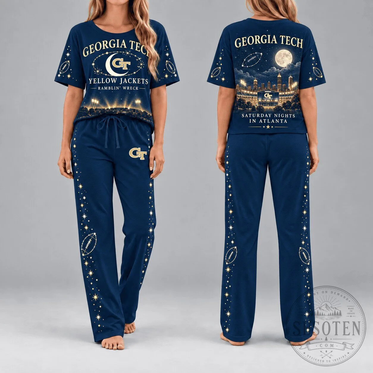Georgia Tech Yellow Jackets Football Saturday Nights In Atlanta Pajamas Set