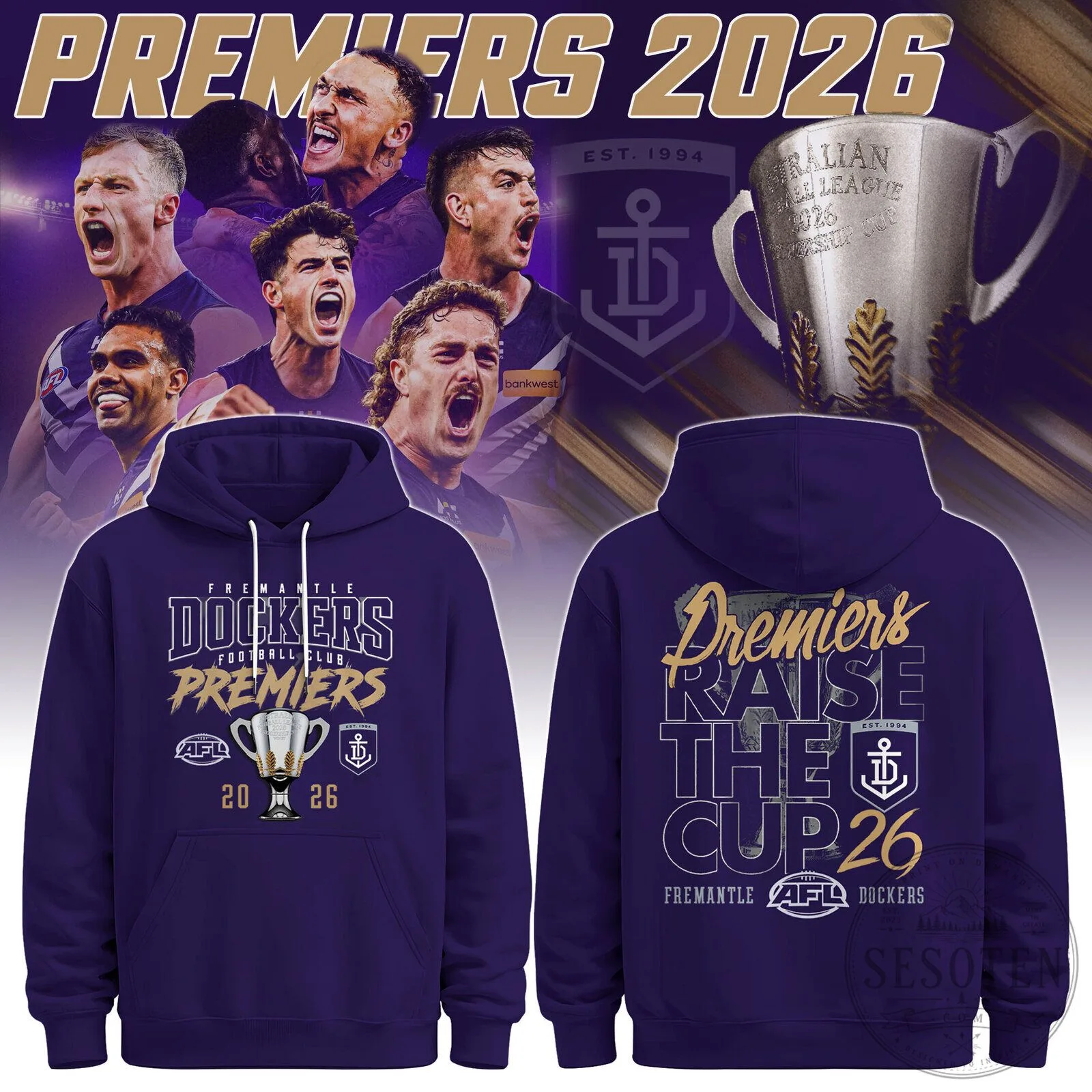 Fremantle Dockers 2026 AFL Premiers Raise The Cup Hoodie