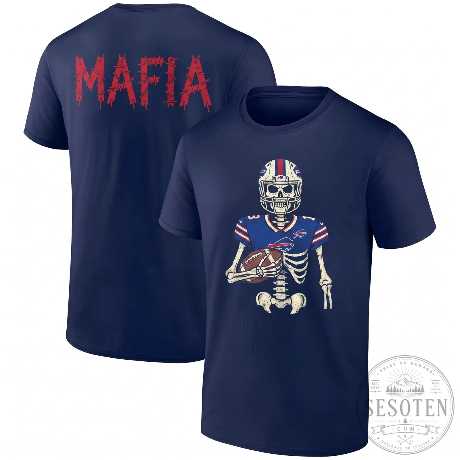 Buffalo Bills Skeleton Football Player Halloween Mafia Black T-Shirt 13 Buffalo Bills Skeleton Football Player Halloween Mafia Black T-Shirt