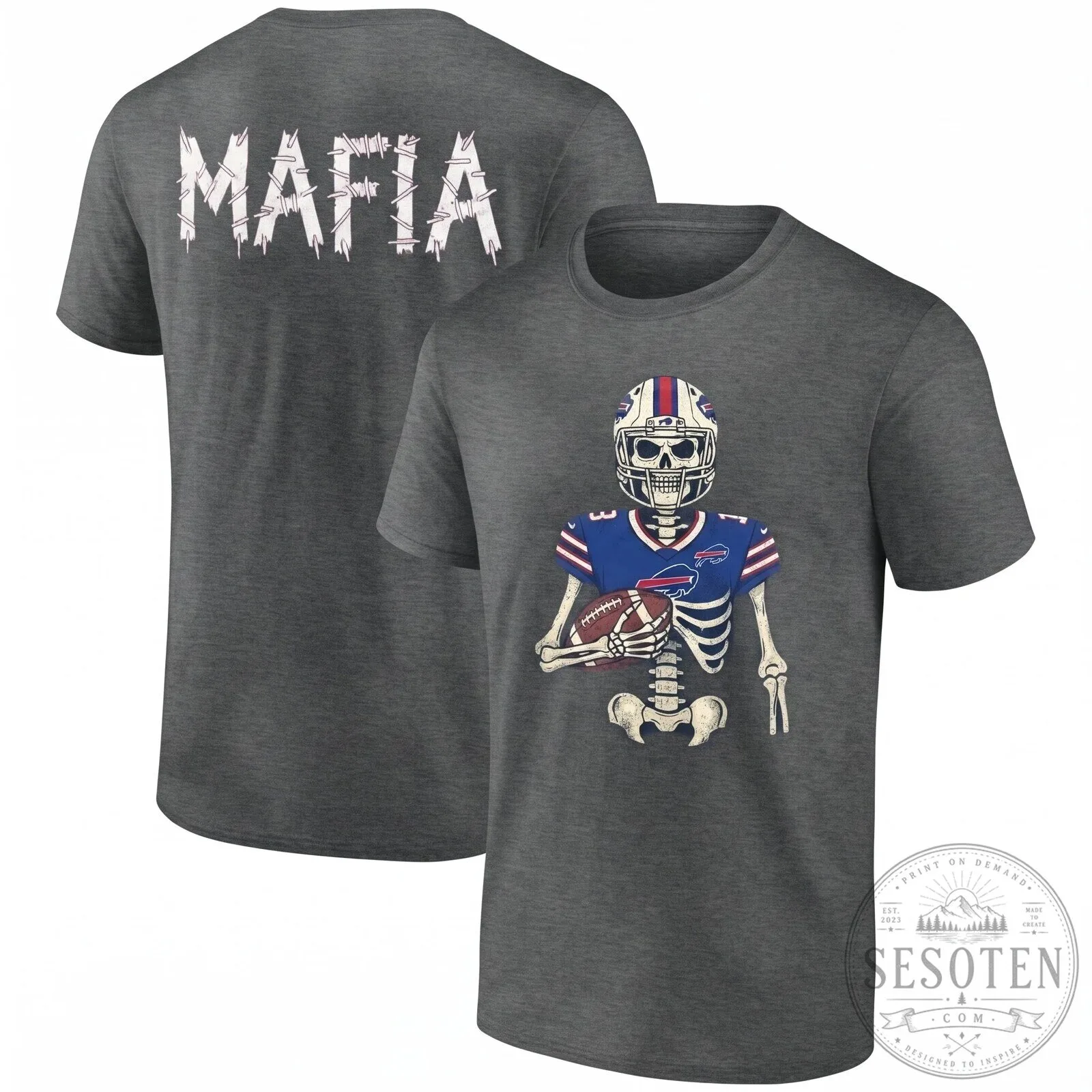Buffalo Bills Skeleton Football Player Halloween Mafia Black T-Shirt 15 Buffalo Bills Skeleton Football Player Halloween Mafia Black T-Shirt