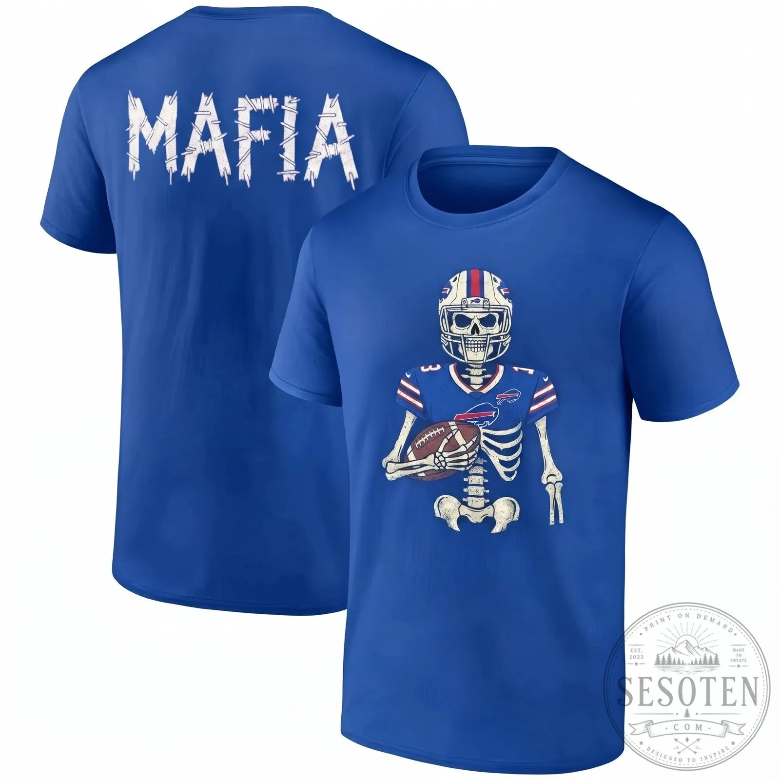 Buffalo Bills Skeleton Football Player Halloween Mafia Black T-Shirt 16 Buffalo Bills Skeleton Football Player Halloween Mafia Black T-Shirt