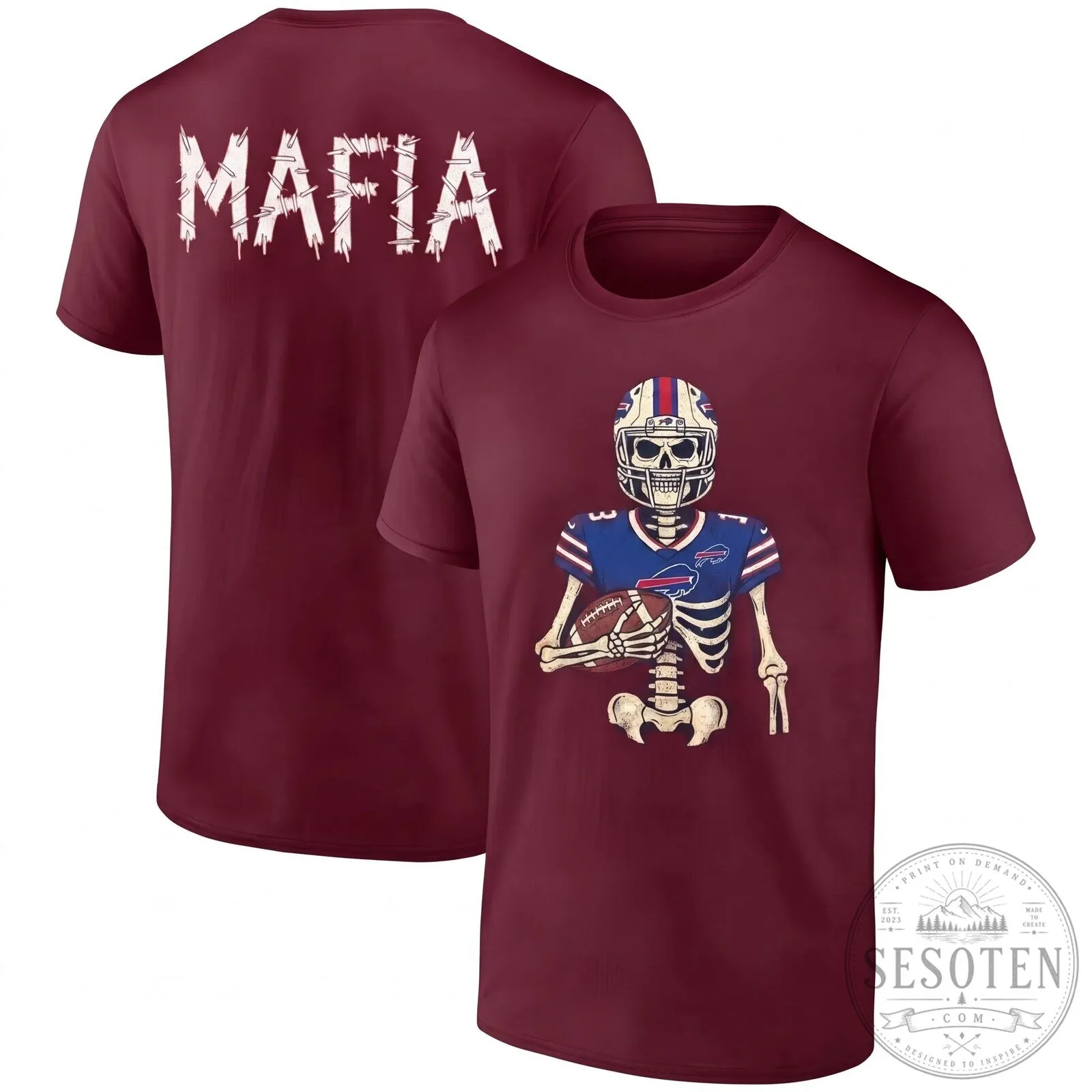 Buffalo Bills Skeleton Football Player Halloween Mafia Black T-Shirt 17 Buffalo Bills Skeleton Football Player Halloween Mafia Black T-Shirt
