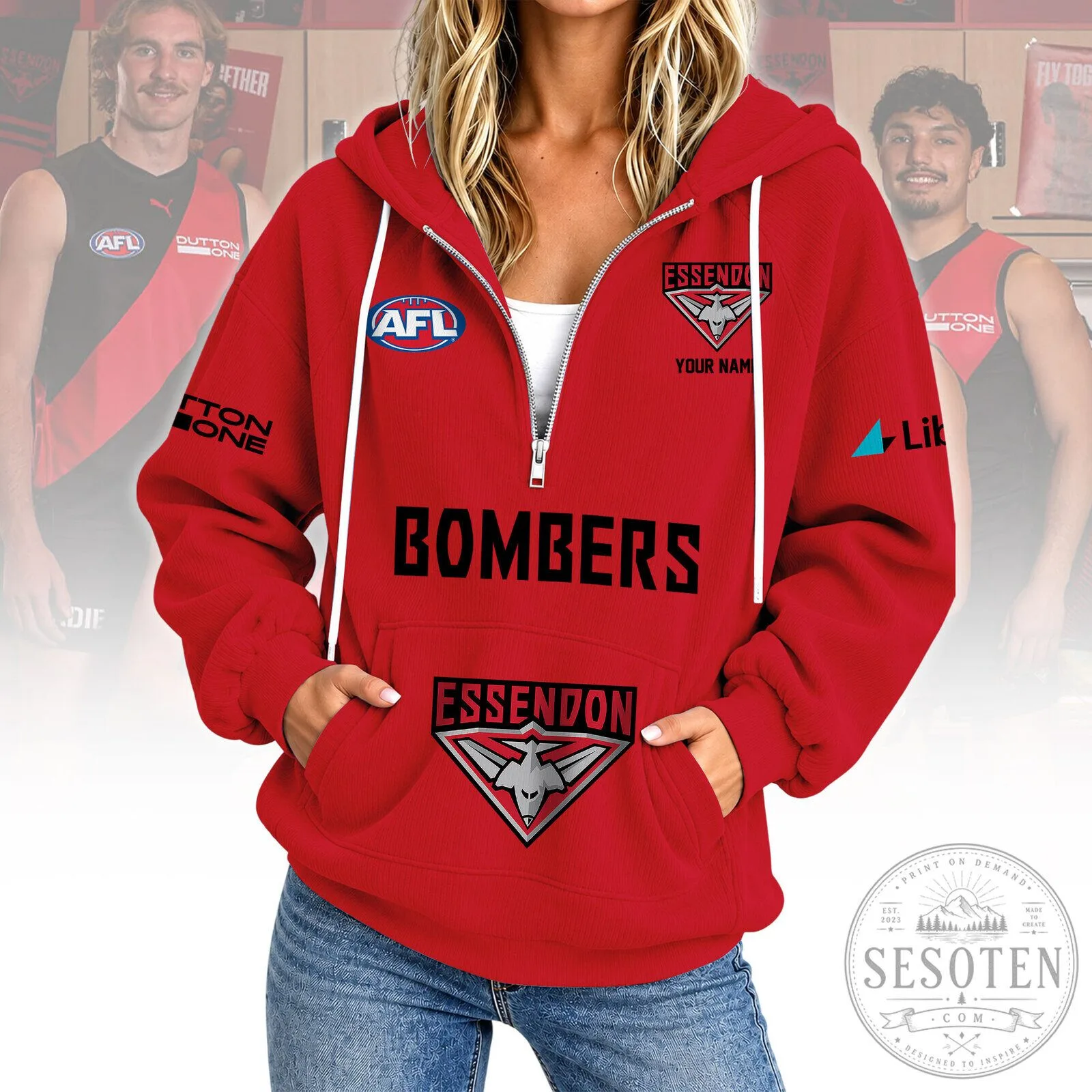 Essendon Bombers Australian Football League Red Half-Zip Hoodie 2 Essendon Bombers Australian Football League Red Half-Zip Hoodie
