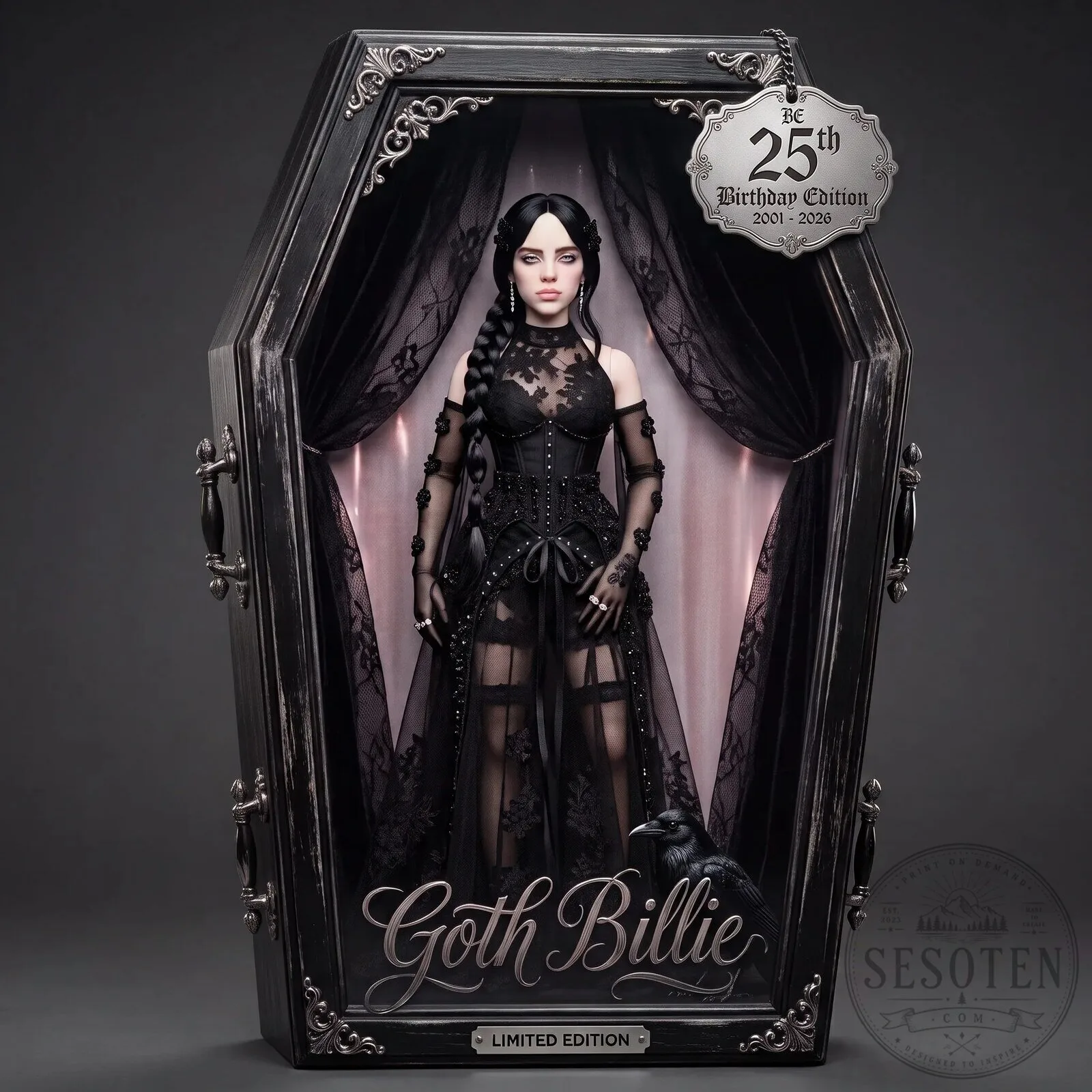 Goth Billie Eilish 25th Birthday Edition Collectible Doll in Coffin Display Box