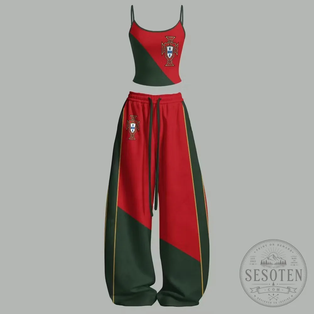 Portugal National Football Team Crop Top and Track Pants Set