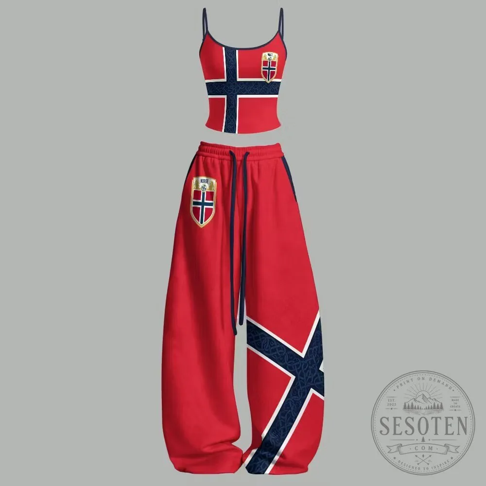Norway Flag Cropped Tank Top and Pants Two-Piece Set