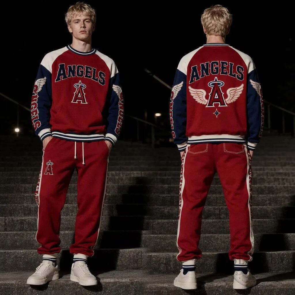 Los Angeles Angels Baseball Team Red Pullover Sweatshirt and Sweatpants Set
