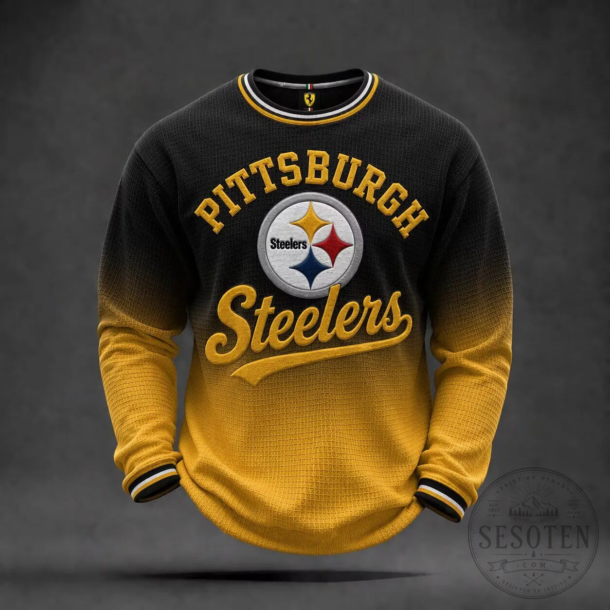 Pittsburgh Steelers Football Team Logo Black and Yellow Long Sleeve Shirt