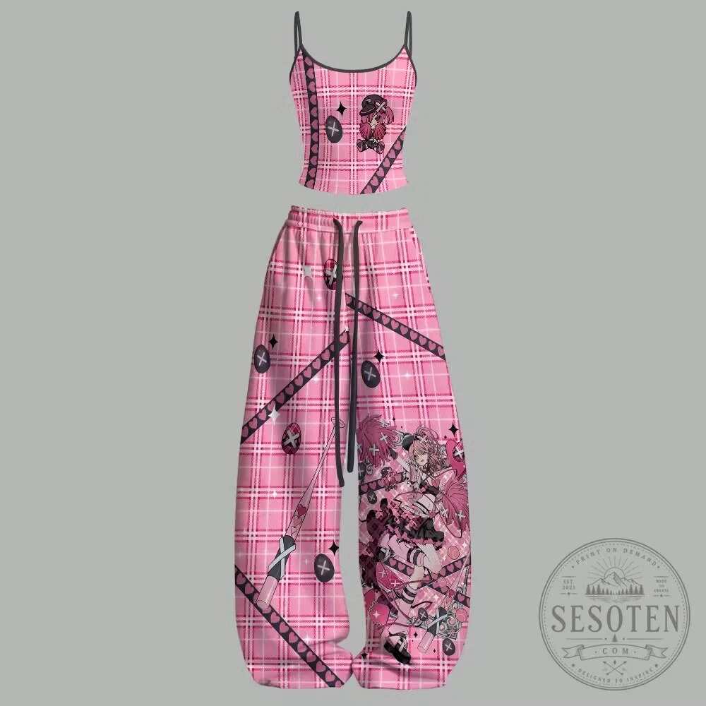 Shugo Chara! Anime Character Pink Plaid Pajamas Set
