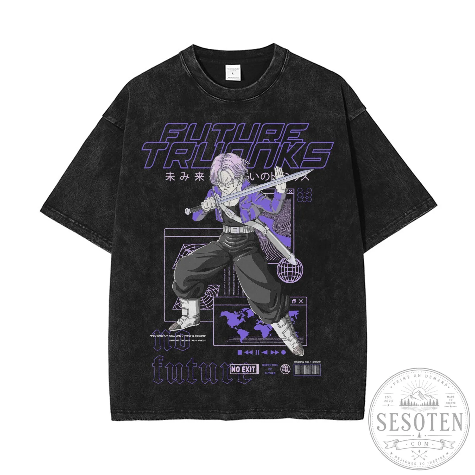 Future Trunks Dragon Ball Super Anime Manga Graphic Washed T-Shirt