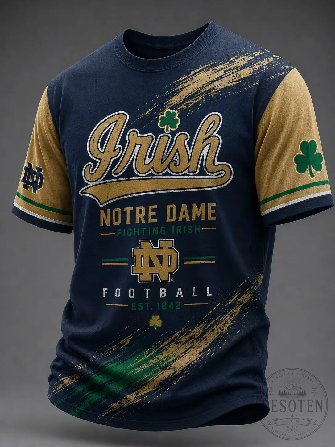 Notre Dame Fighting Irish Football Distressed Logo Navy Blue T-Shirt