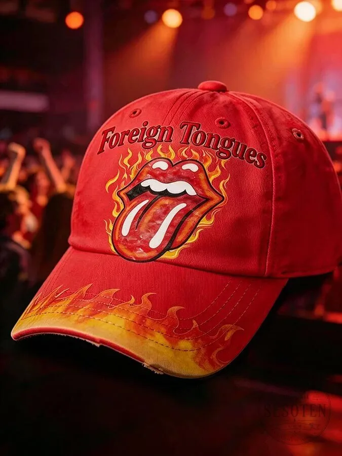 Rolling Stones Foreign Tongues Flaming Lips Red Baseball Cap Hat