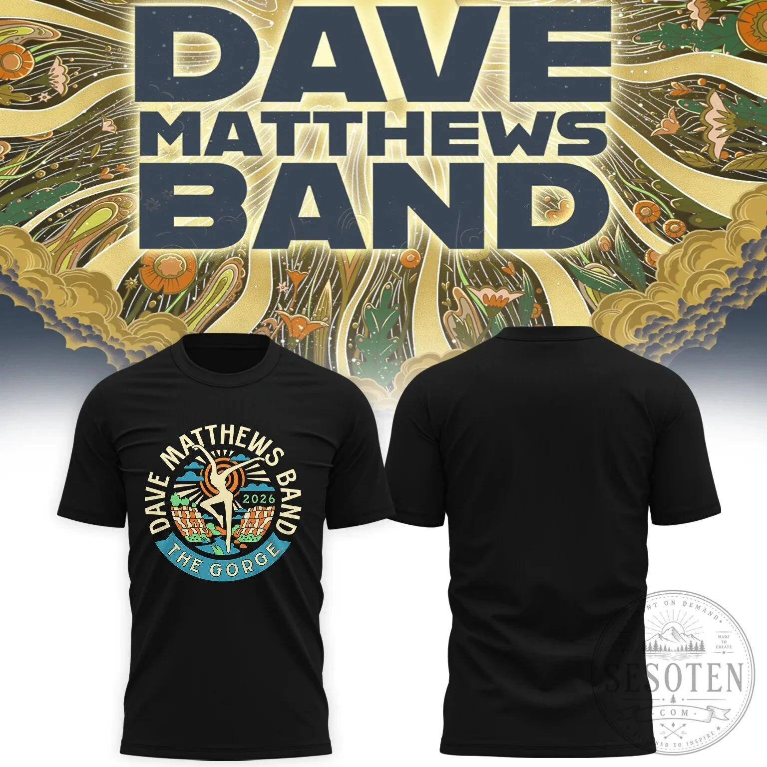 Dave Matthews Band The Gorge 2026 Concert Tour Black T-Shirt
