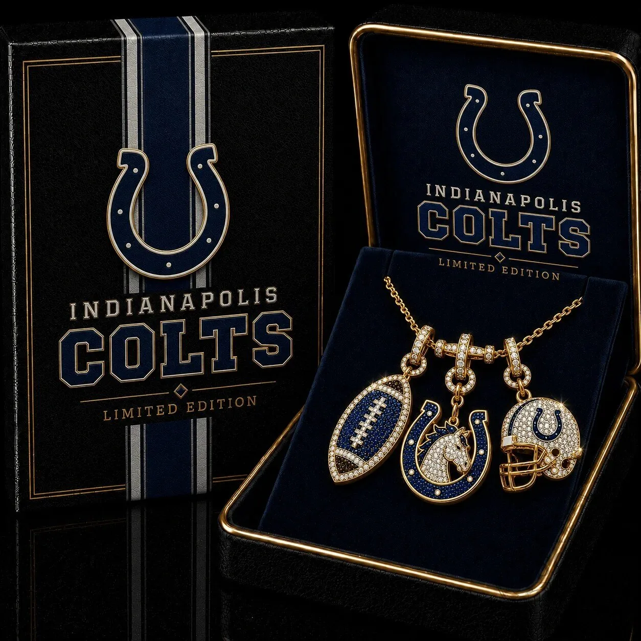Gold Chain Necklace with Diamond Pendant for Indianapolis Colts Football Team Fans 1 Gold Chain Necklace with Diamond Pendant for Indianapolis Colts Football Team Fans