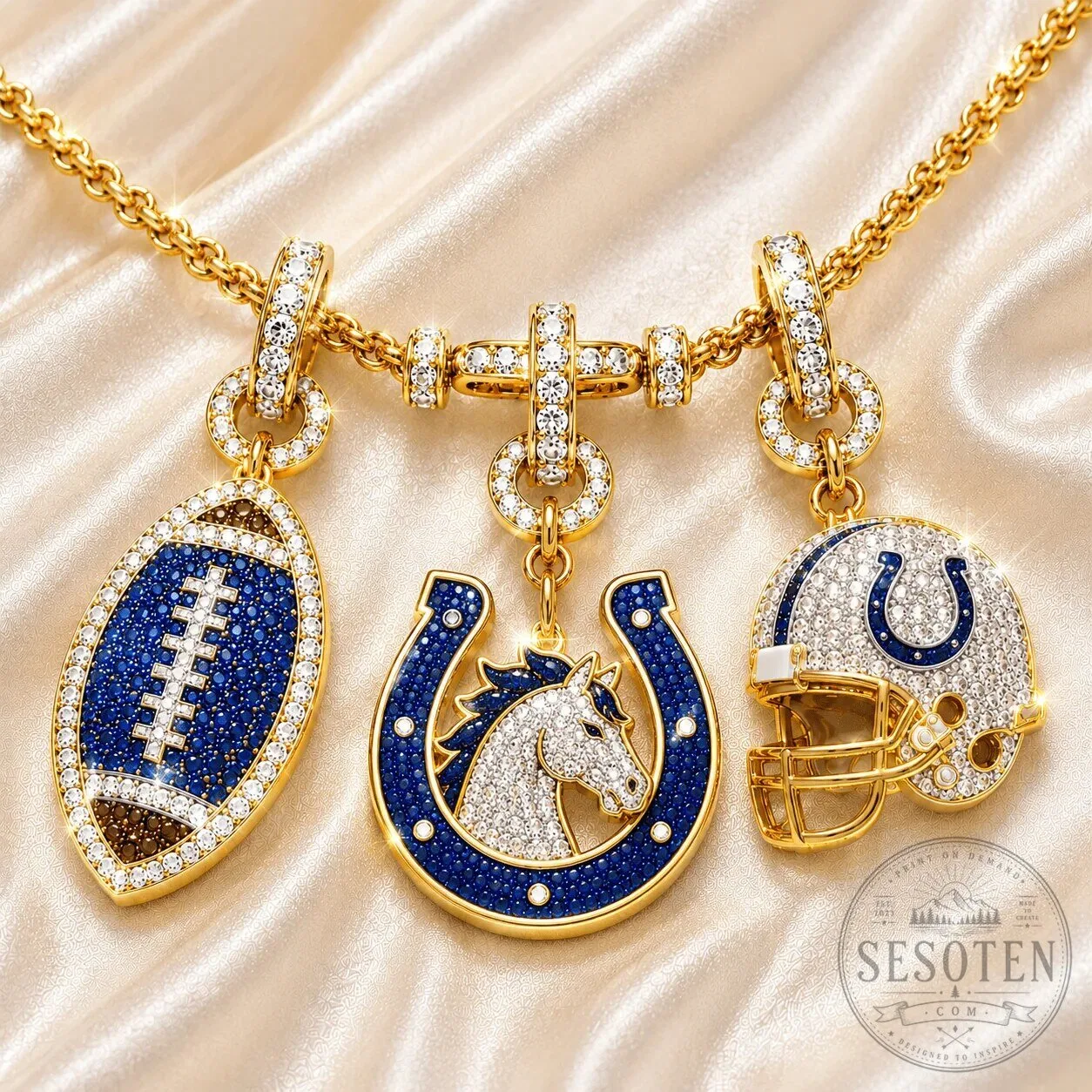 Gold Chain Necklace with Diamond Pendant for Indianapolis Colts Football Team Fans 8 Gold Chain Necklace with Diamond Pendant for Indianapolis Colts Football Team Fans