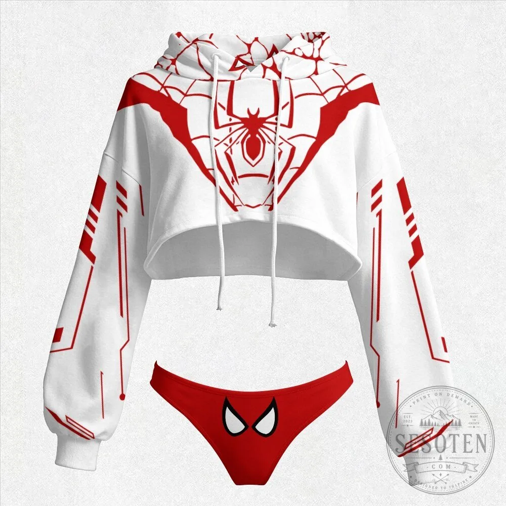 Spider-Man Miles Morales White and Red Cropped Hoodie and Bikini Set