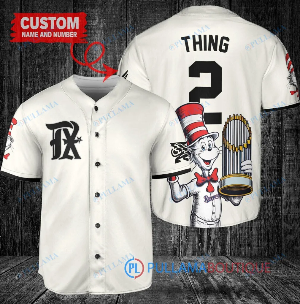 Texas Rangers Baseball Dr Seuss Cat in the Hat World Series Champions Baseball Jersey 16 Texas Rangers Baseball Dr Seuss Cat in the Hat World Series Champions Baseball Jersey