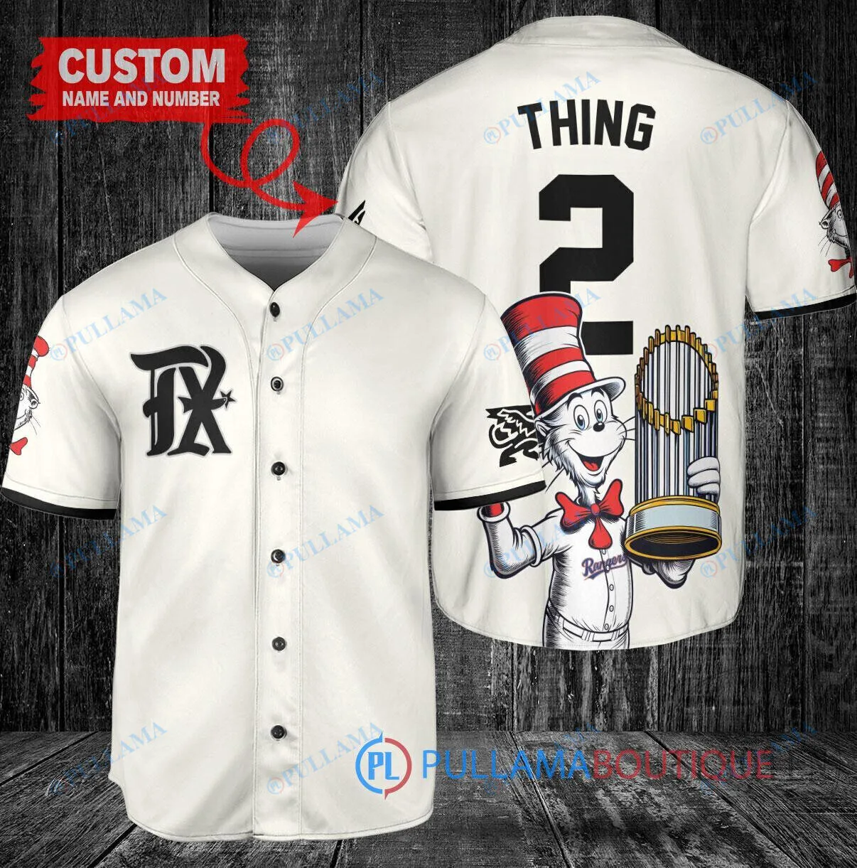 Texas Rangers Baseball Dr Seuss Cat in the Hat World Series Champions Baseball Jersey