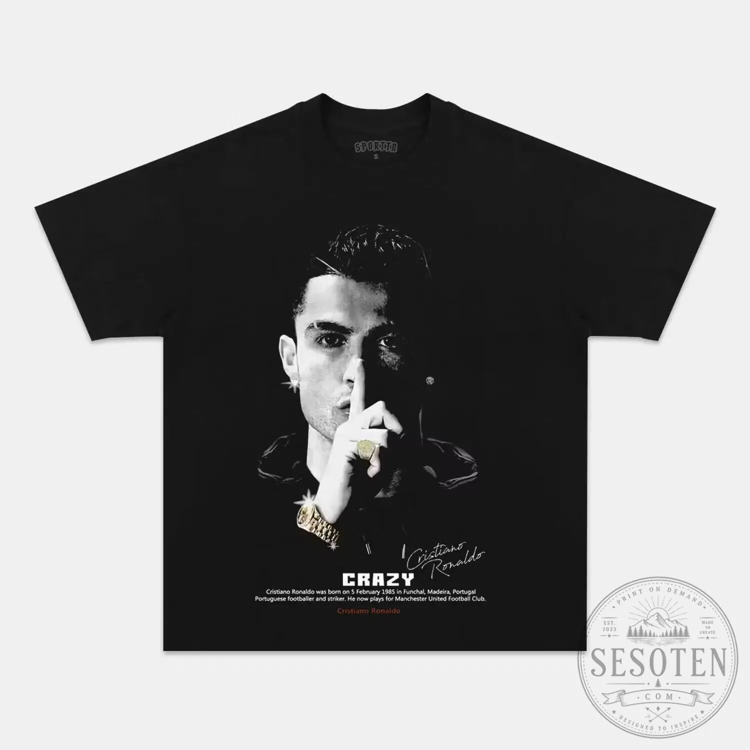 Cristiano Ronaldo Crazy Footballer Portrait Black Graphic T-Shirt 5 Cristiano Ronaldo Crazy Footballer Portrait Black Graphic T-Shirt