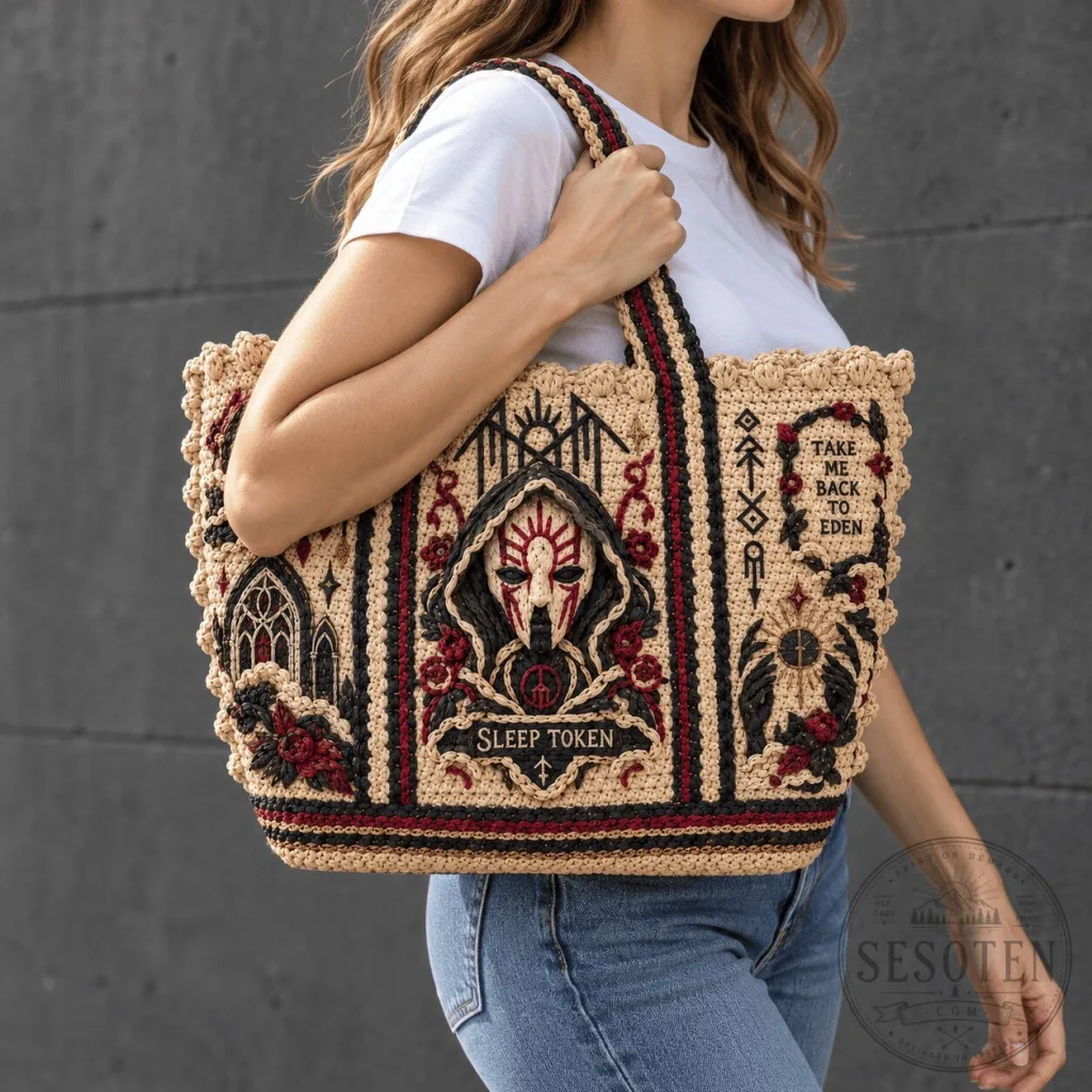Sleep Token Take Me Back To Eden Straw Style Tote Bag Sleep Token Take Me Back To Eden Straw Style Tote Bag