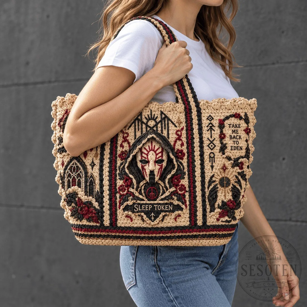 Sleep Token Take Me Back To Eden Straw Style Tote Bag
