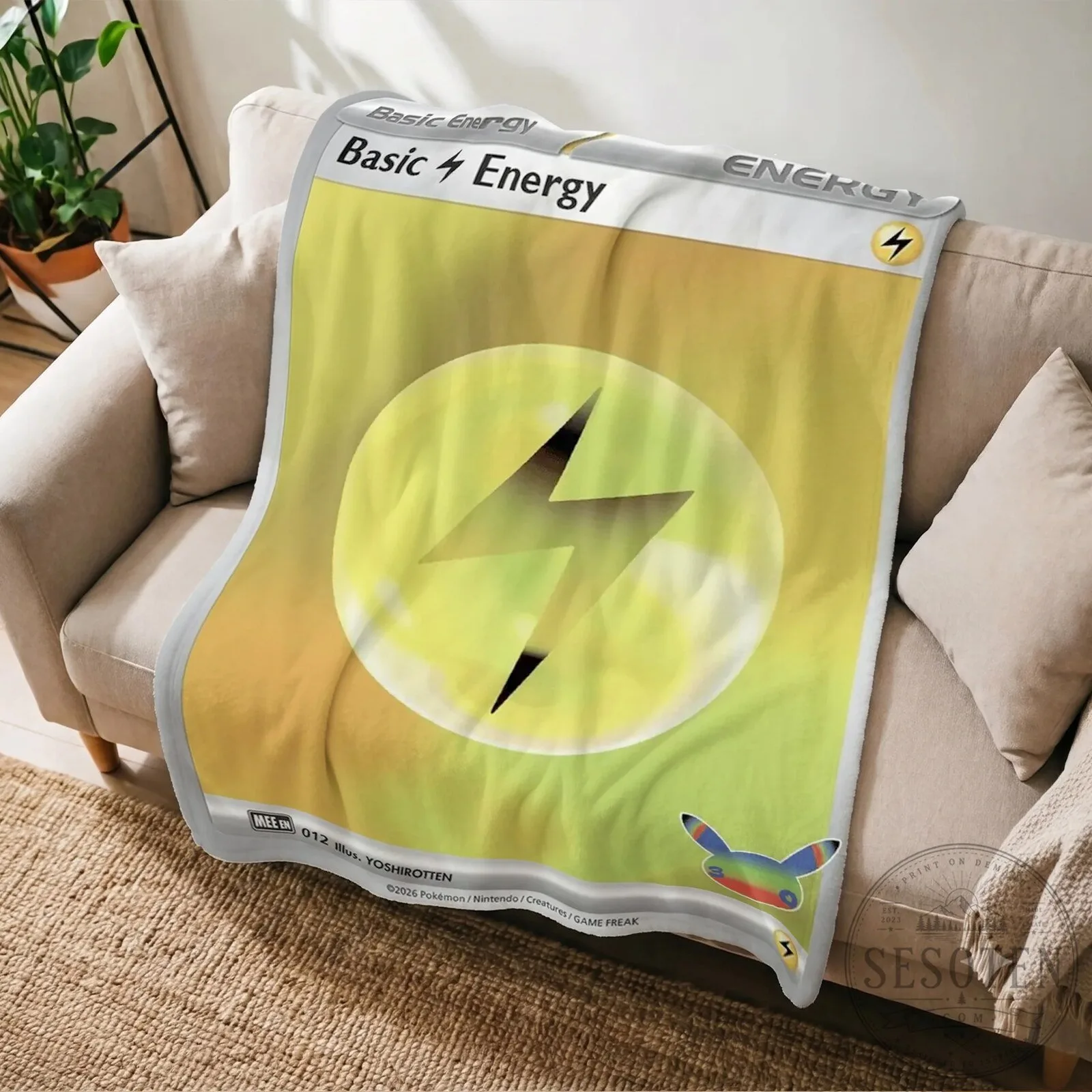 Pokemon Basic Energy Card Design Plush Fleece Blanket