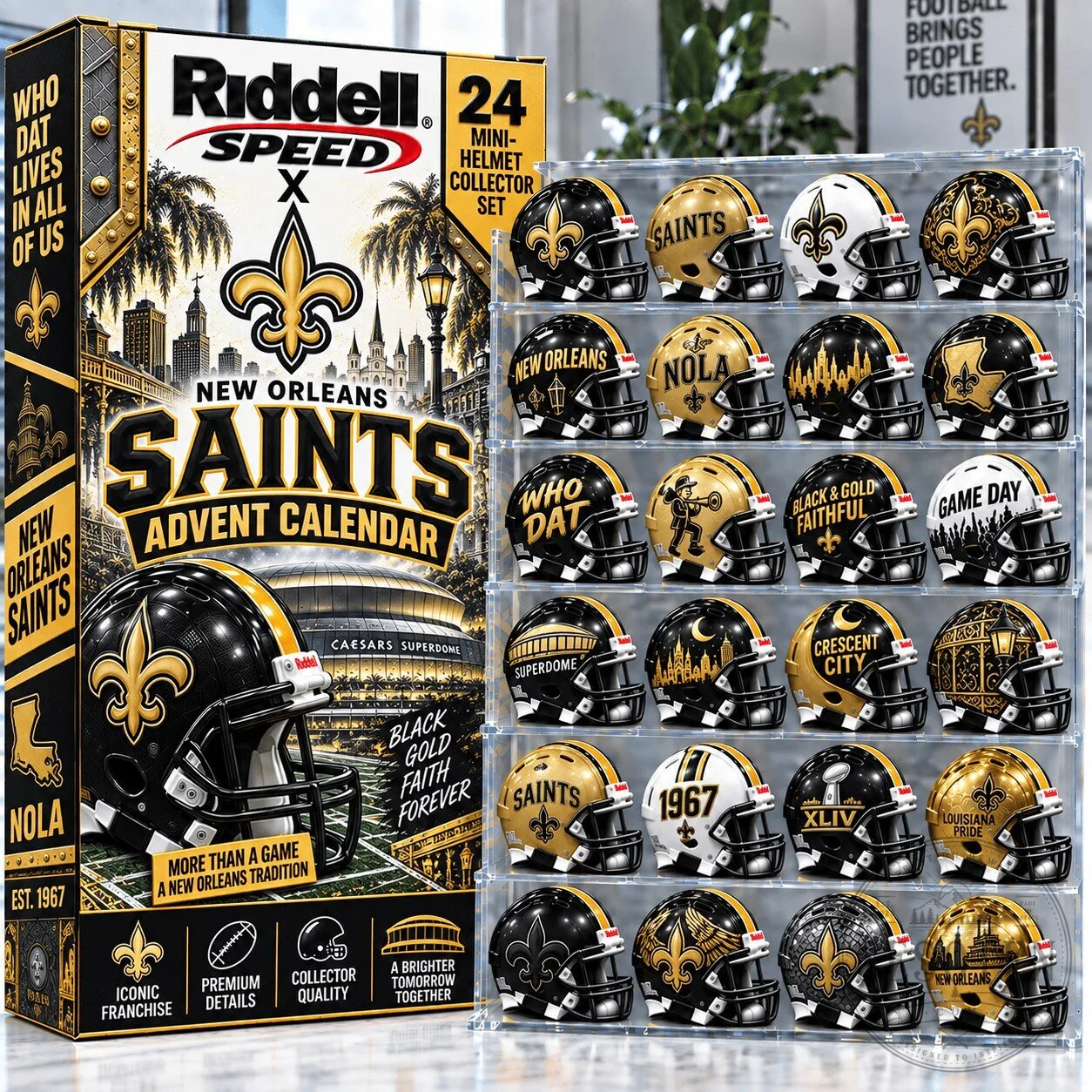 New Orleans Saints Mini Helmet Advent Calendar Collector Set