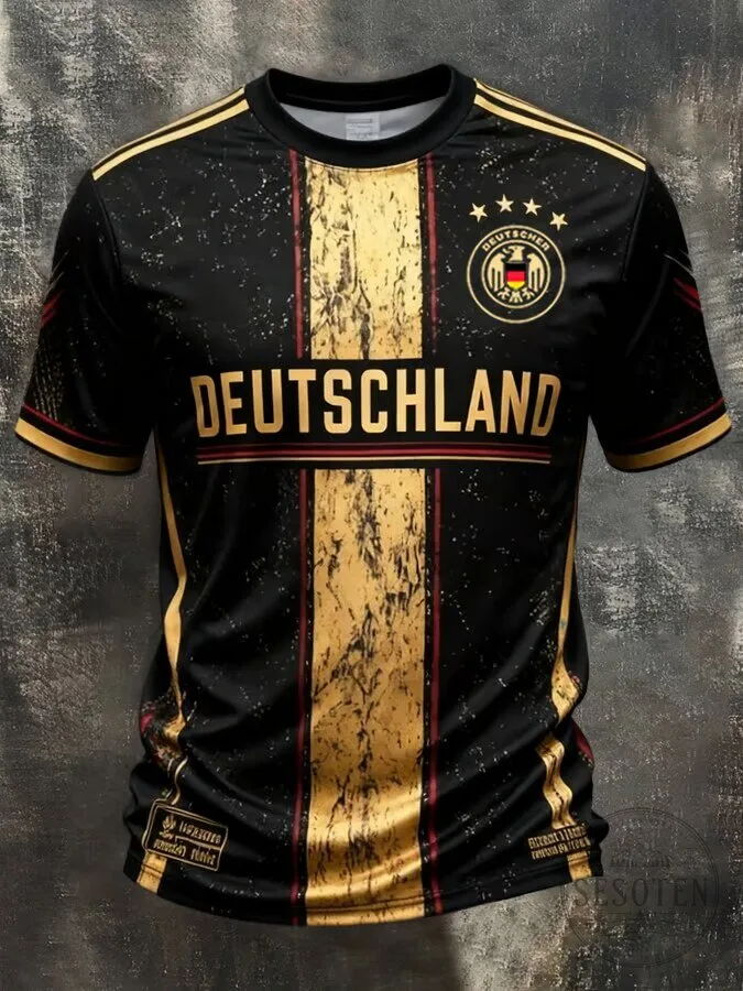 Germany National Football Team Black Gold Stripes Soccer Jersey