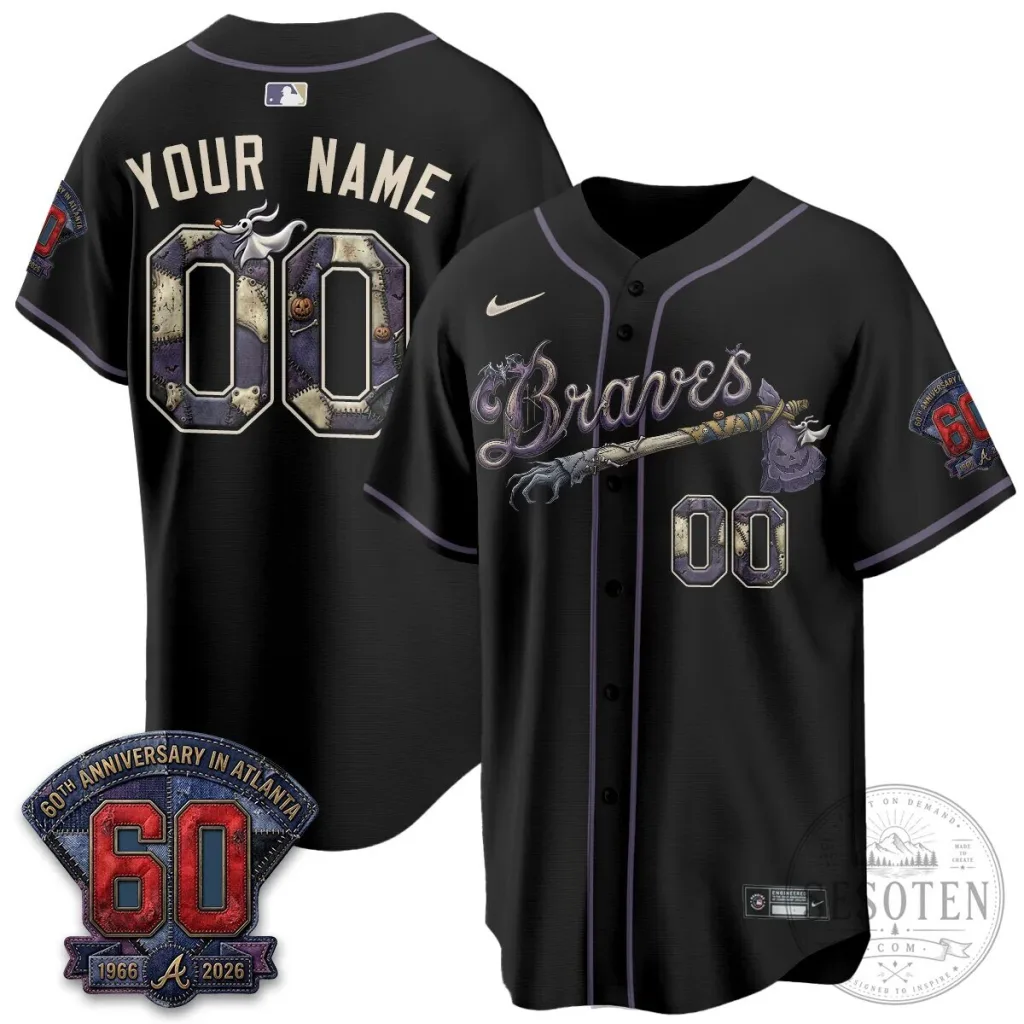 Atlanta Braves Nightmare Before Christmas Baseball Jersey Custom Name and Number Atlanta Braves Nightmare Before Christmas Baseball Jersey Custom Name and Number
