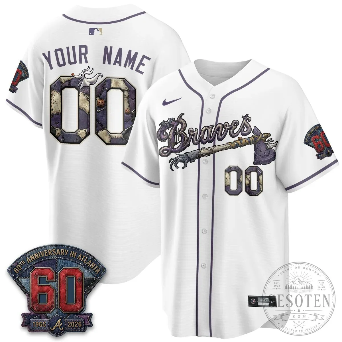 Atlanta Braves Nightmare Before Christmas Baseball Jersey Custom Name and Number 10 Atlanta Braves Nightmare Before Christmas Baseball Jersey Custom Name and Number