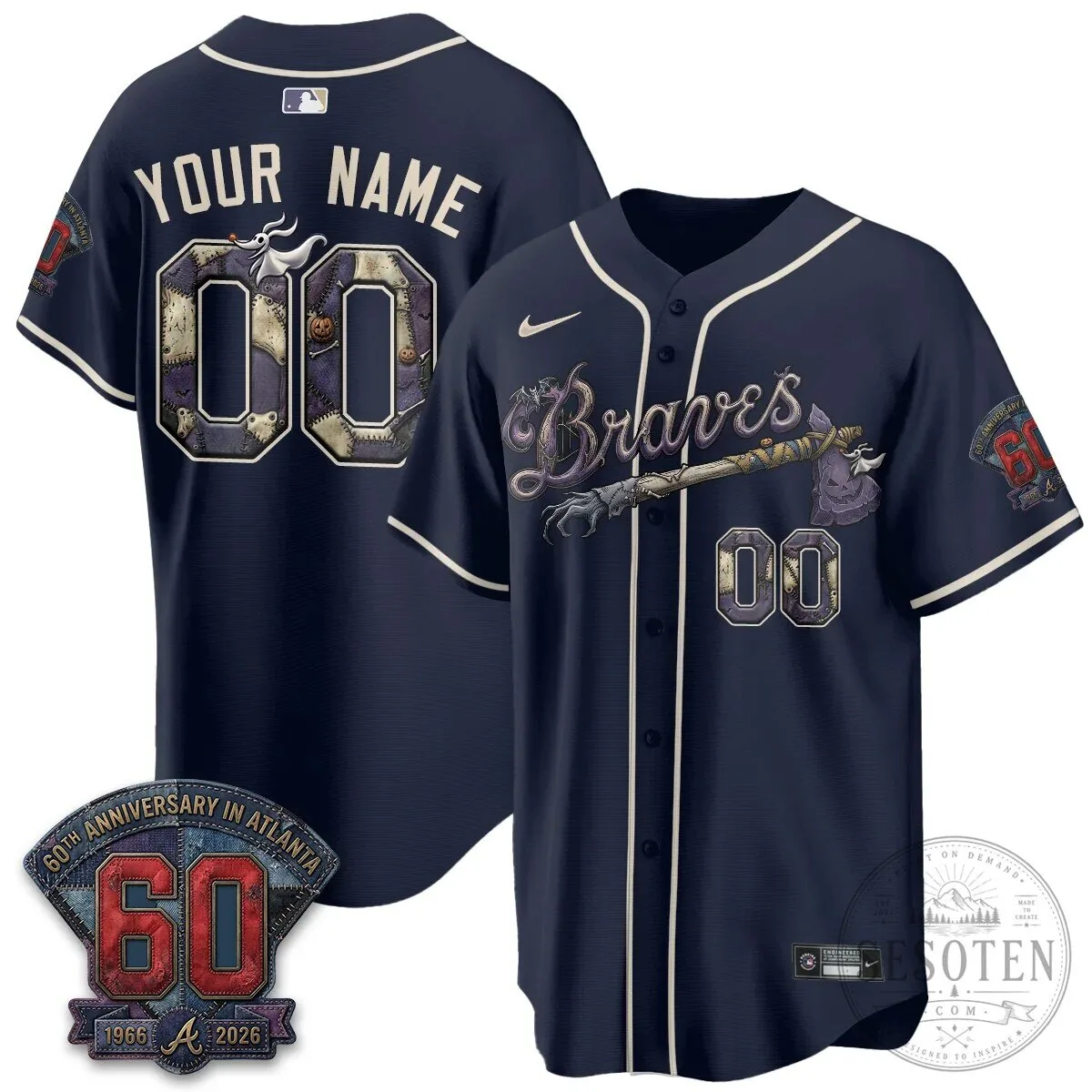 Atlanta Braves Nightmare Before Christmas Baseball Jersey Custom Name and Number 11 Atlanta Braves Nightmare Before Christmas Baseball Jersey Custom Name and Number