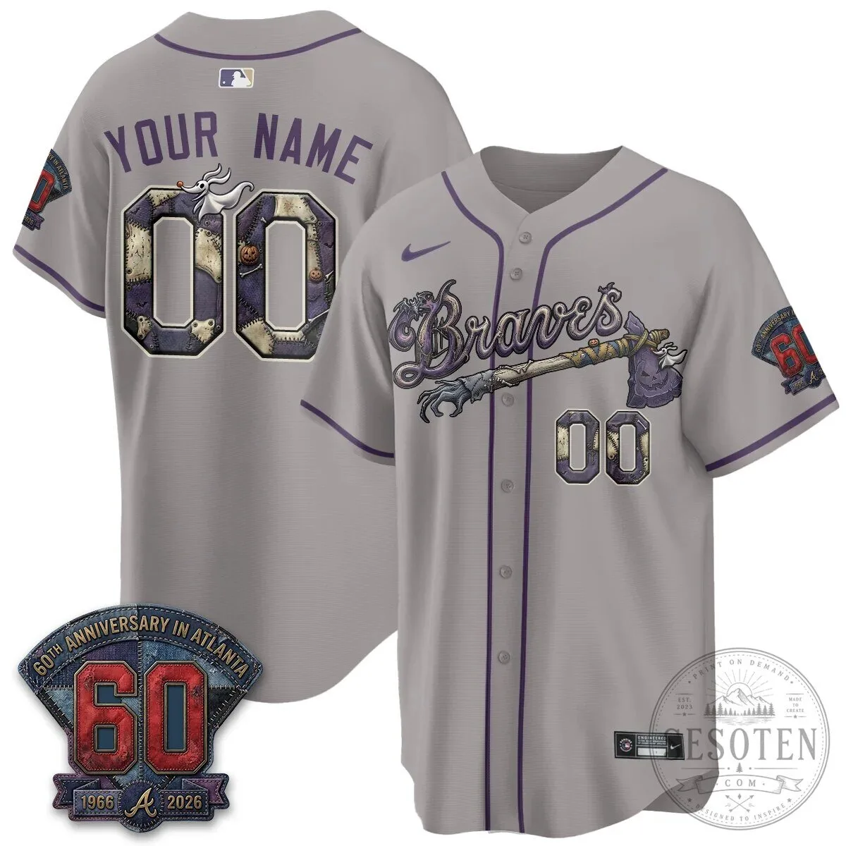 Atlanta Braves Nightmare Before Christmas Baseball Jersey Custom Name and Number 12 Atlanta Braves Nightmare Before Christmas Baseball Jersey Custom Name and Number