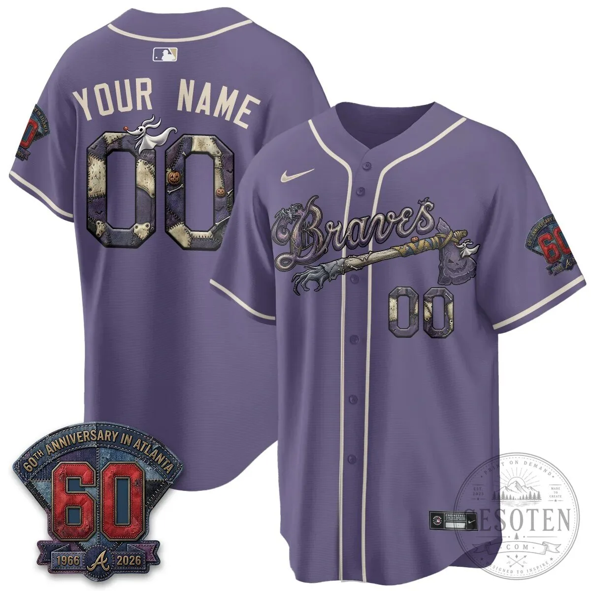 Atlanta Braves Nightmare Before Christmas Baseball Jersey Custom Name and Number 13 Atlanta Braves Nightmare Before Christmas Baseball Jersey Custom Name and Number