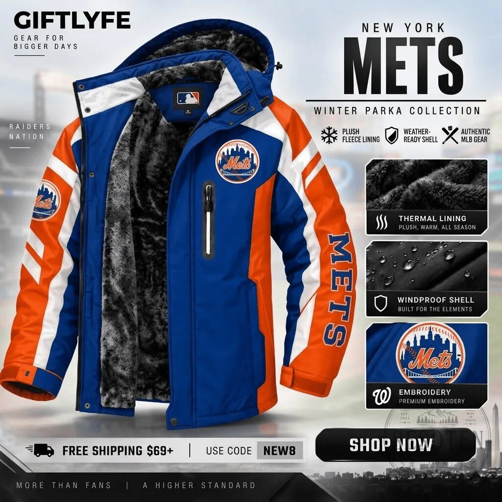 New York Mets Major League Baseball Winter Parka Jacket with Plush Fleece Lining