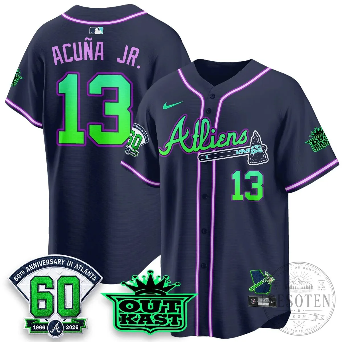 Atlanta Braves Aaron 44 Outkast 60th Anniversary Baseball Jersey 60 Atlanta Braves Aaron 44 Outkast 60th Anniversary Baseball Jersey