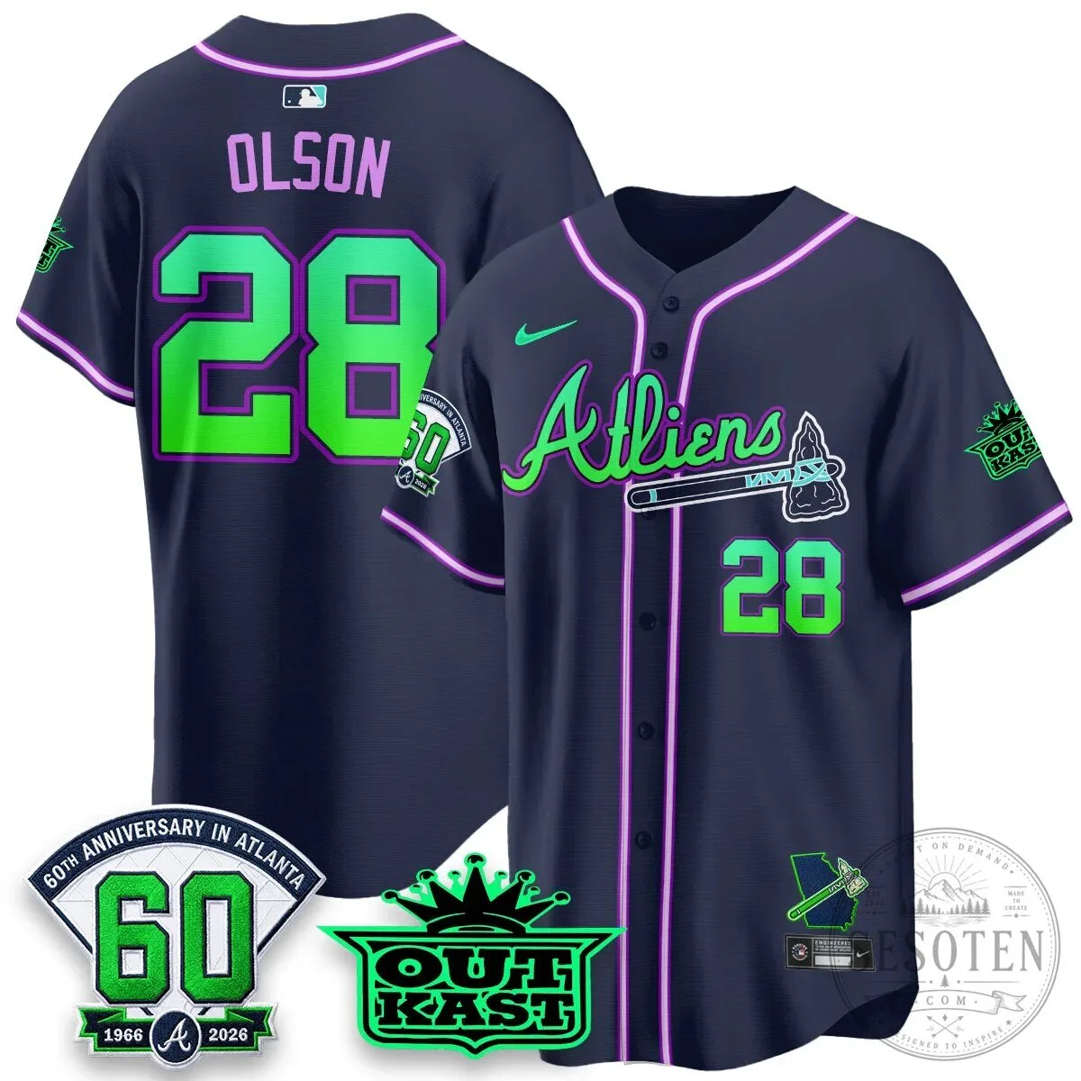 Atlanta Braves Aaron 44 Outkast 60th Anniversary Baseball Jersey 61 Atlanta Braves Aaron 44 Outkast 60th Anniversary Baseball Jersey