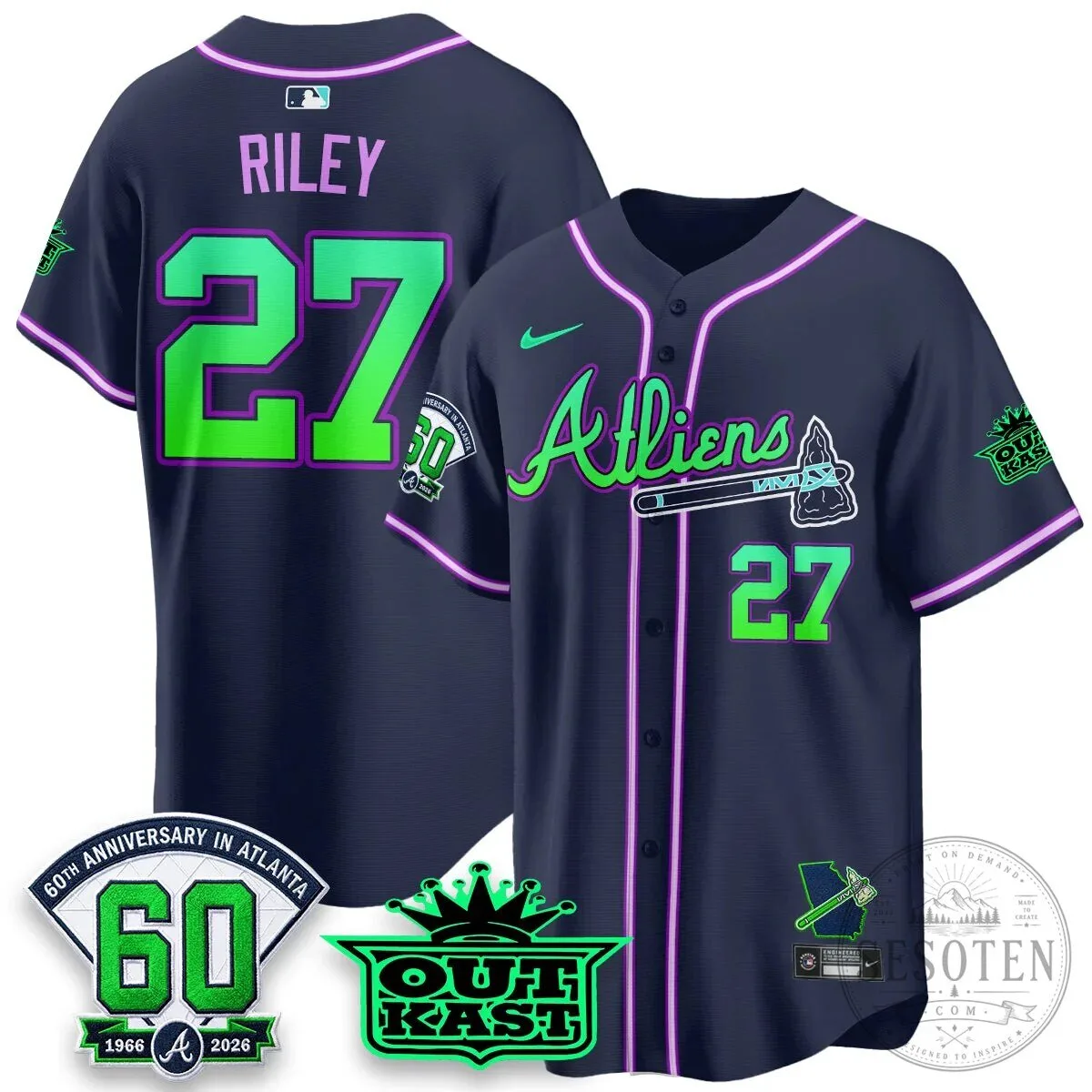 Atlanta Braves Aaron 44 Outkast 60th Anniversary Baseball Jersey 62 Atlanta Braves Aaron 44 Outkast 60th Anniversary Baseball Jersey