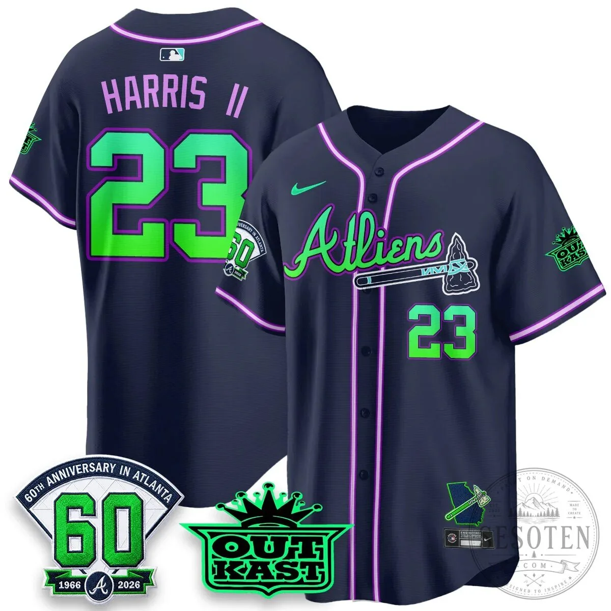Atlanta Braves Aaron 44 Outkast 60th Anniversary Baseball Jersey 65 Atlanta Braves Aaron 44 Outkast 60th Anniversary Baseball Jersey