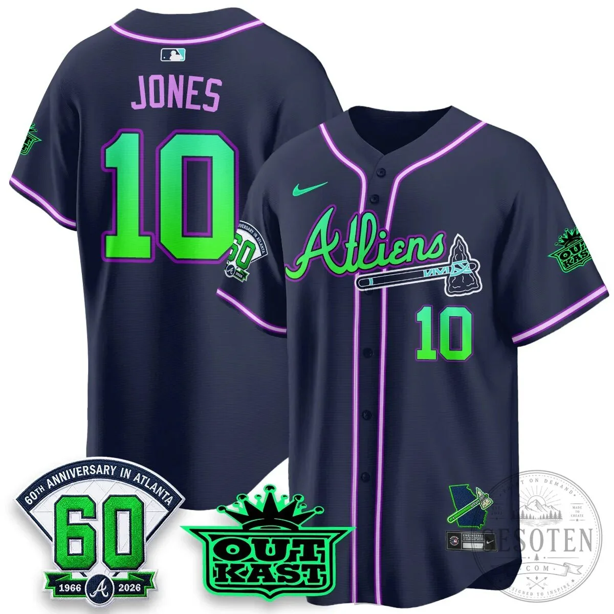 Atlanta Braves Aaron 44 Outkast 60th Anniversary Baseball Jersey 66 Atlanta Braves Aaron 44 Outkast 60th Anniversary Baseball Jersey