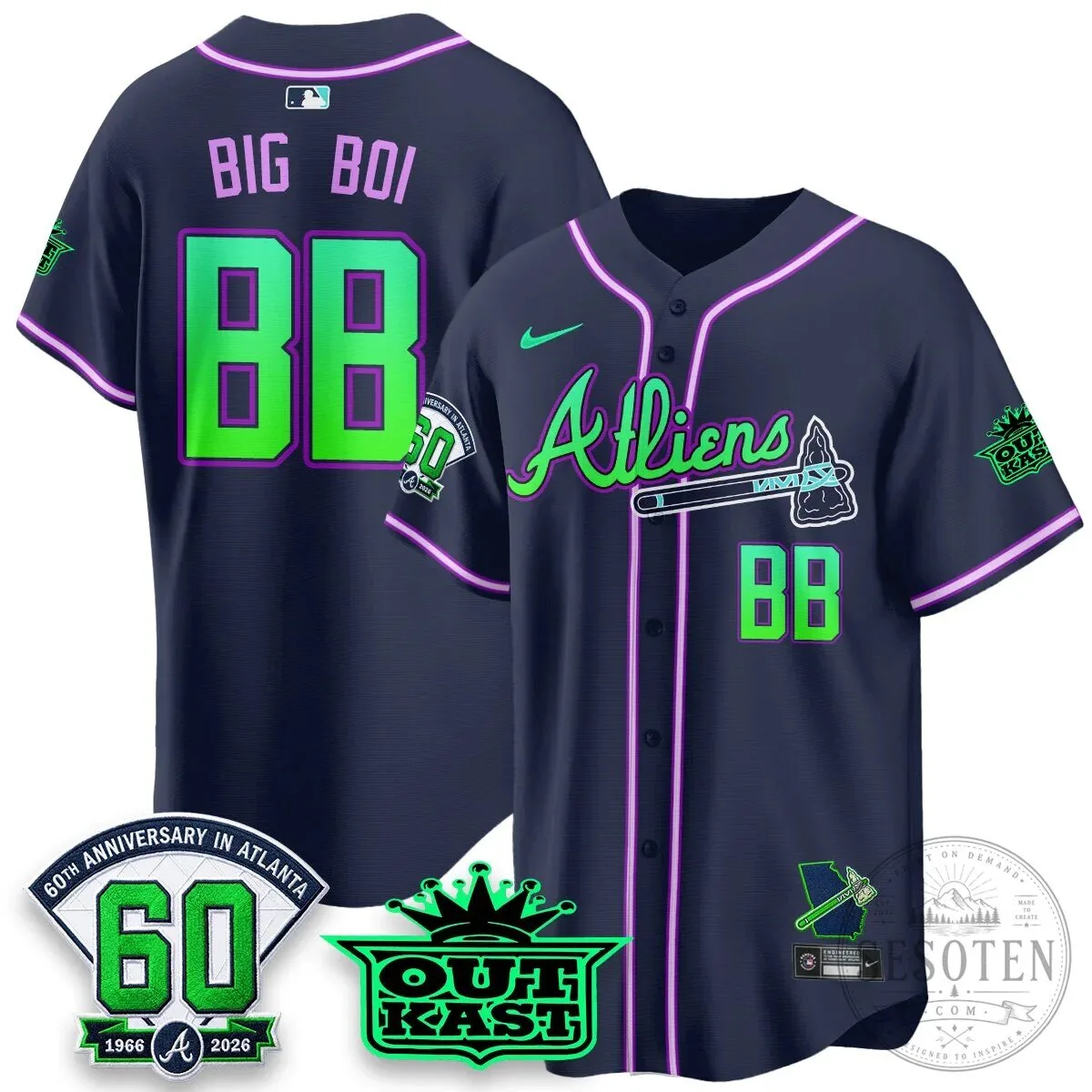 Atlanta Braves Aaron 44 Outkast 60th Anniversary Baseball Jersey 68 Atlanta Braves Aaron 44 Outkast 60th Anniversary Baseball Jersey