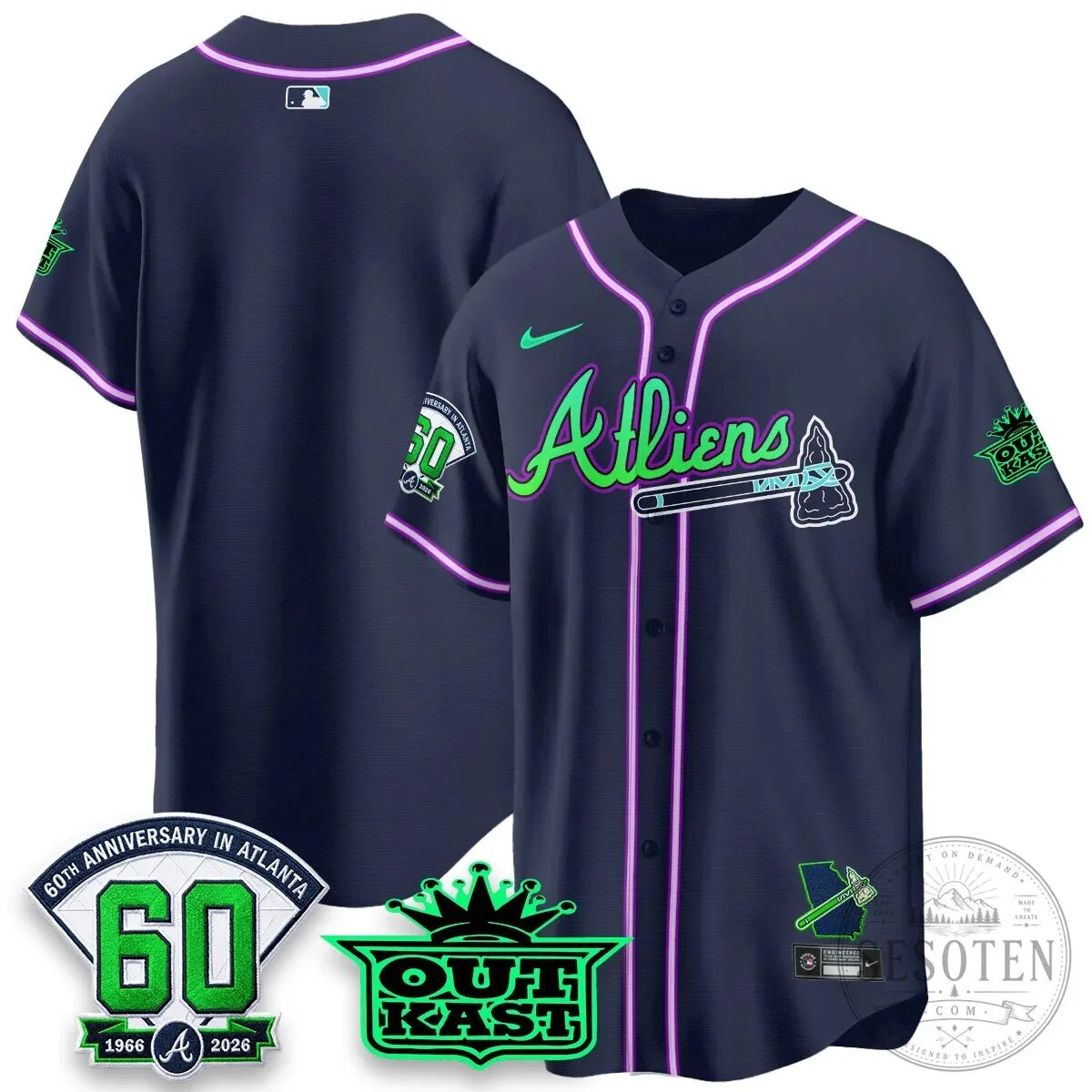Atlanta Braves Aaron 44 Outkast 60th Anniversary Baseball Jersey 69 Atlanta Braves Aaron 44 Outkast 60th Anniversary Baseball Jersey