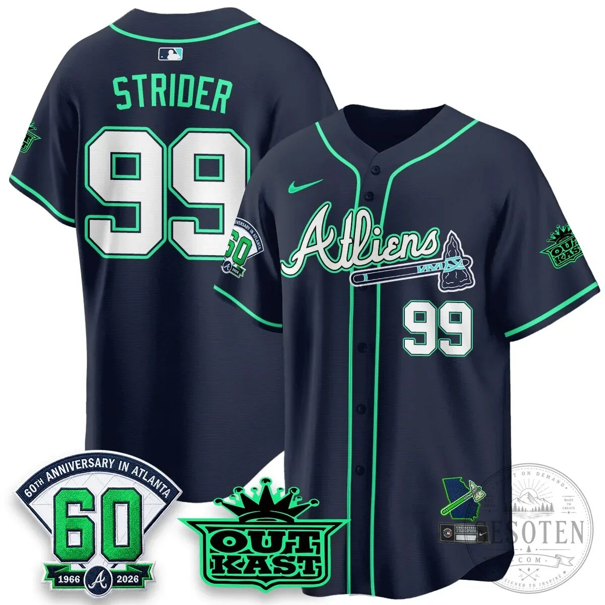 Atlanta Braves Aaron 44 Outkast 60th Anniversary Baseball Jersey 74 Atlanta Braves Aaron 44 Outkast 60th Anniversary Baseball Jersey
