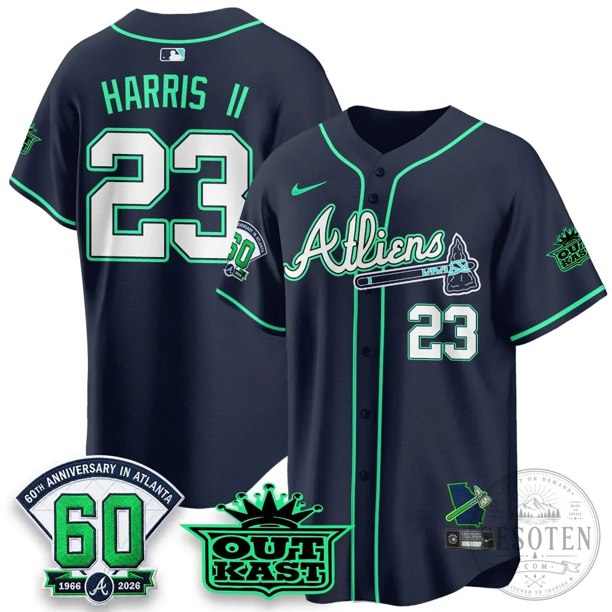 Atlanta Braves Aaron 44 Outkast 60th Anniversary Baseball Jersey 75 Atlanta Braves Aaron 44 Outkast 60th Anniversary Baseball Jersey