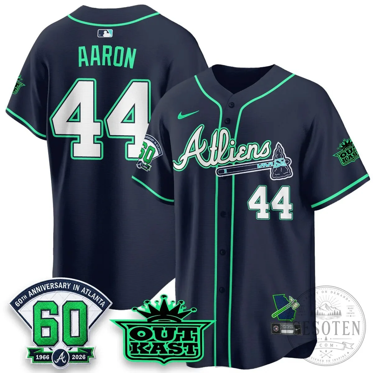 Atlanta Braves Aaron 44 Outkast 60th Anniversary Baseball Jersey 76 Atlanta Braves Aaron 44 Outkast 60th Anniversary Baseball Jersey