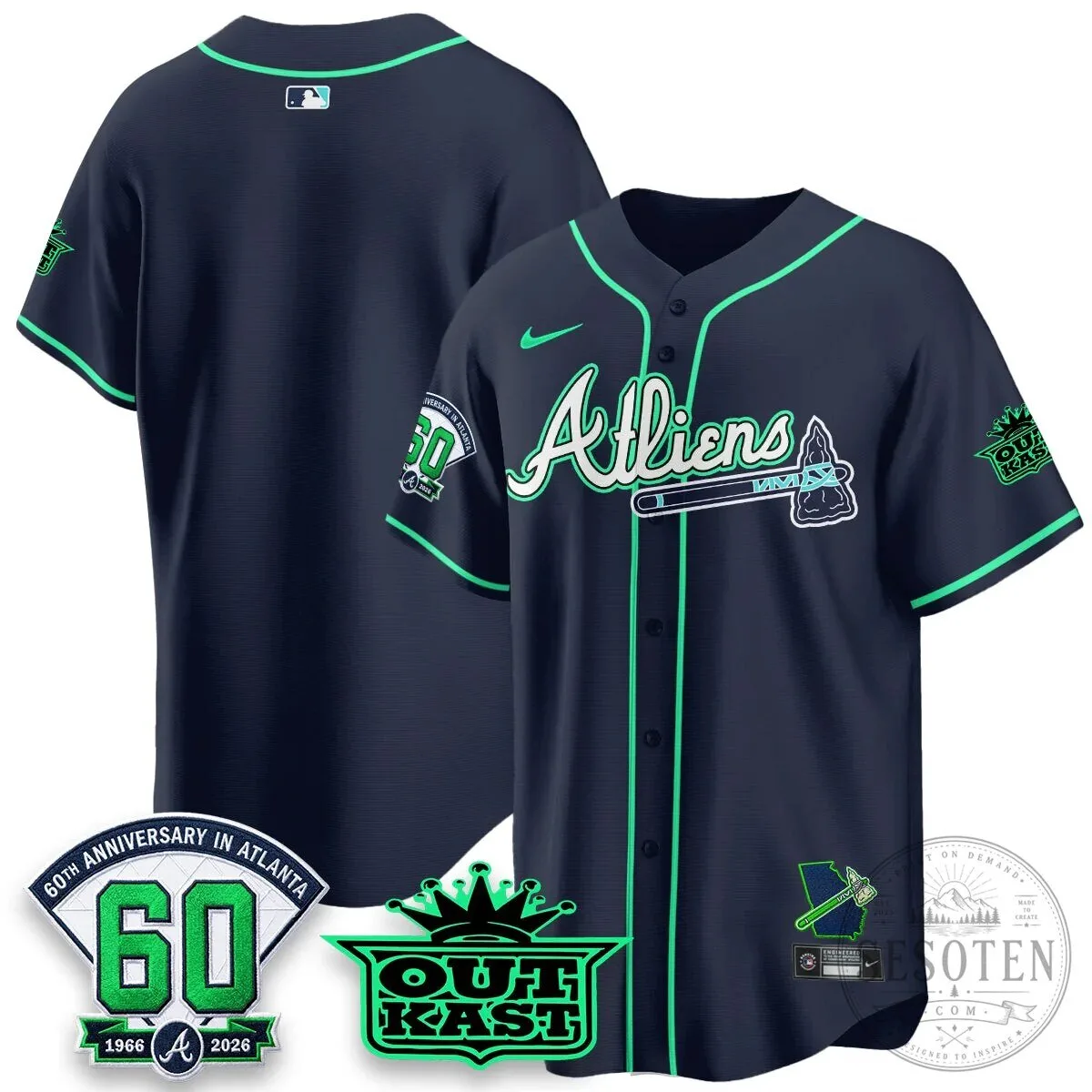 Atlanta Braves Aaron 44 Outkast 60th Anniversary Baseball Jersey 80 Atlanta Braves Aaron 44 Outkast 60th Anniversary Baseball Jersey