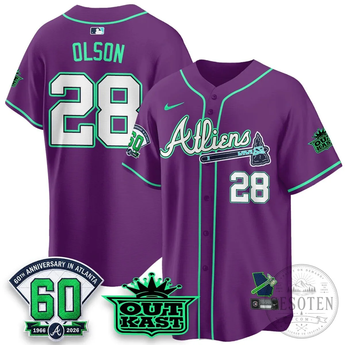 Atlanta Braves Aaron 44 Outkast 60th Anniversary Baseball Jersey 82 Atlanta Braves Aaron 44 Outkast 60th Anniversary Baseball Jersey